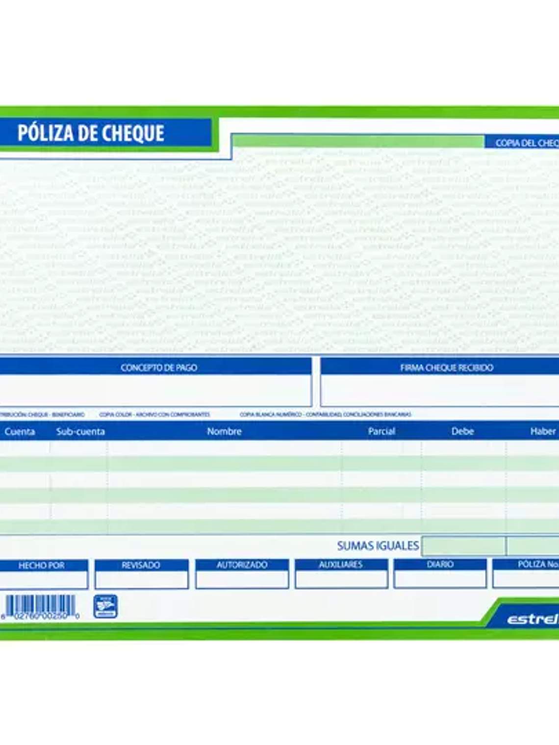 PÓLIZA CHEQUE 1/2 CARTA 1