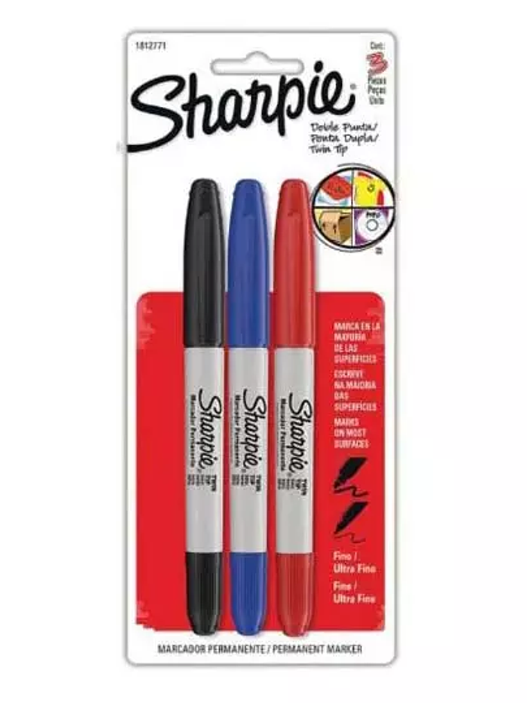 Marcador Sharpie doble punta blister 3 c 1