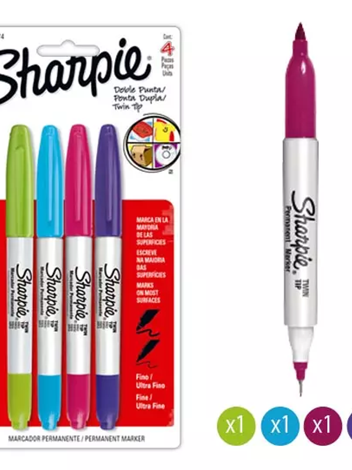 Marcador sharpie doble punta tarjeta con 1
