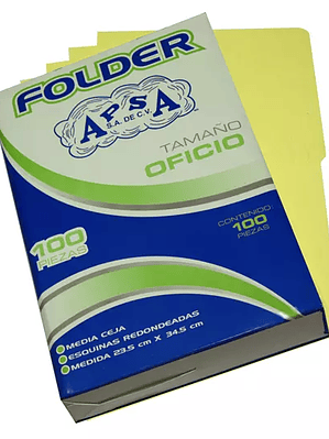 Folder canario APSA tamaño oficio  , paq
