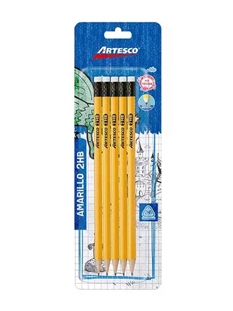 Lápiz Artesco amarillo 2HB blíster con 5 1