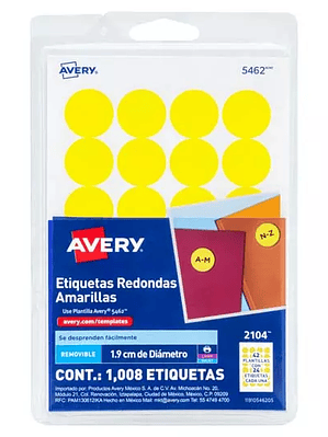 Etiqueta redonda removible amarillo AVER