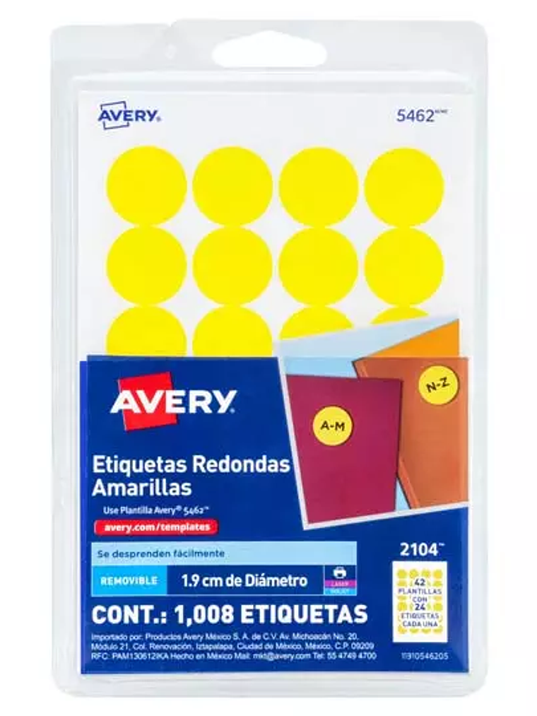 Etiqueta redonda removible amarillo AVER 1