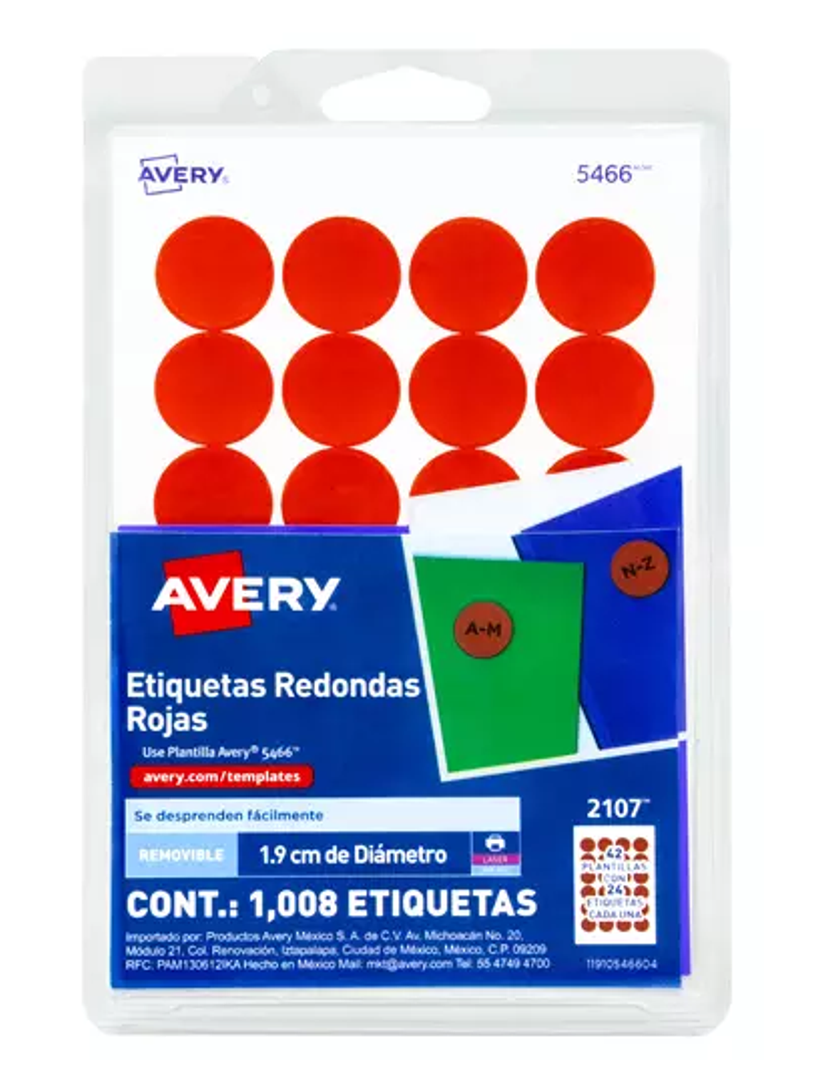 Etiqueta redonda removible rojo AVERY co 1