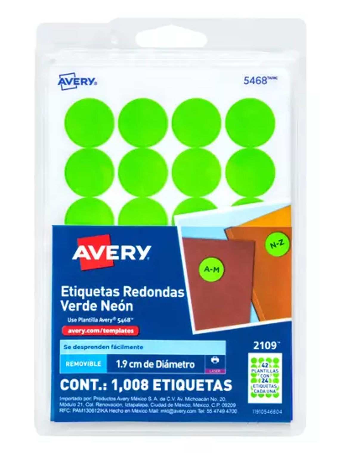 Etiqueta redonda removible verde neon AV 1