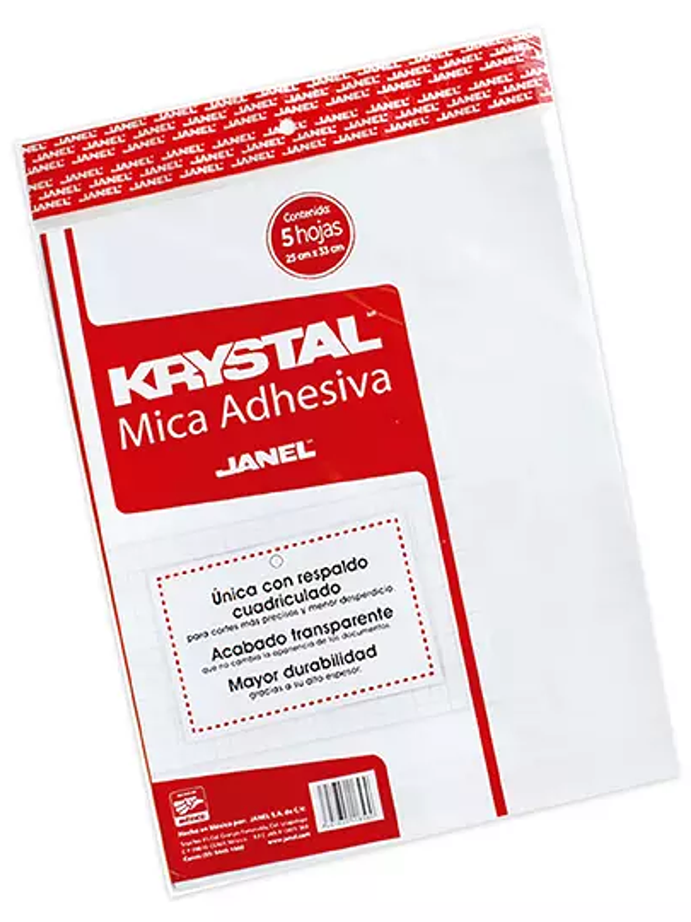 Mica adhesiva 25 cm x 33 cm  bolsa con 5 1