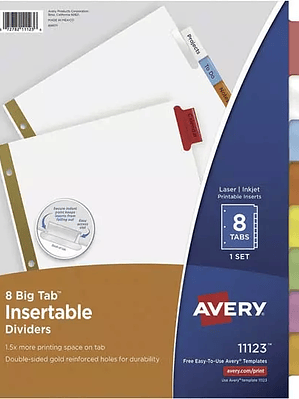 Separador blanco carta 8 divisiones AVER