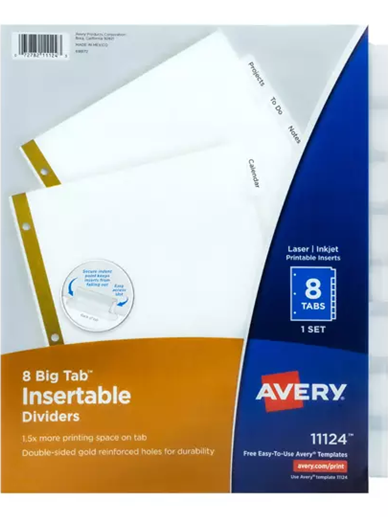 Separador blanco carta 8 divisiones AVER 1