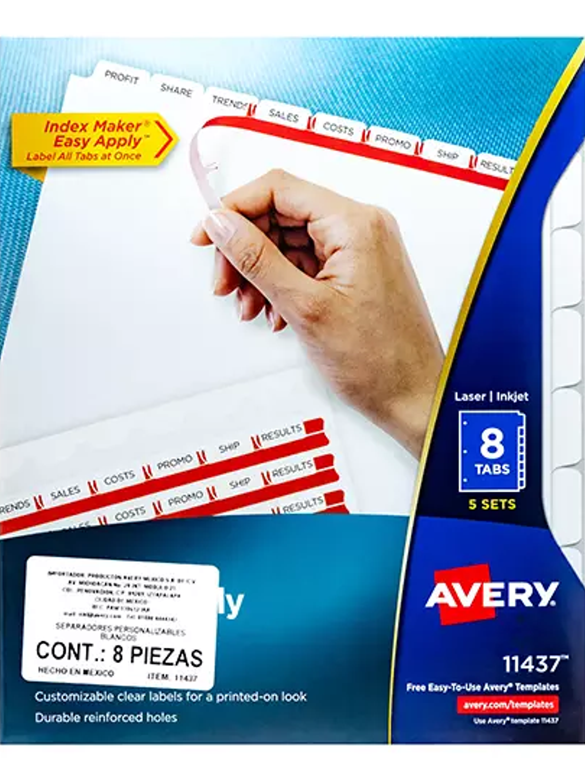 Separador blanco carta 8 divisiones AVER 1