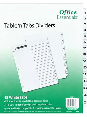 Separador blanco carta 15 divisiones AVE