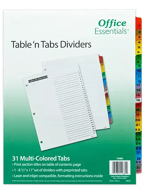 Separador blanco carta 31 divisiones AVE