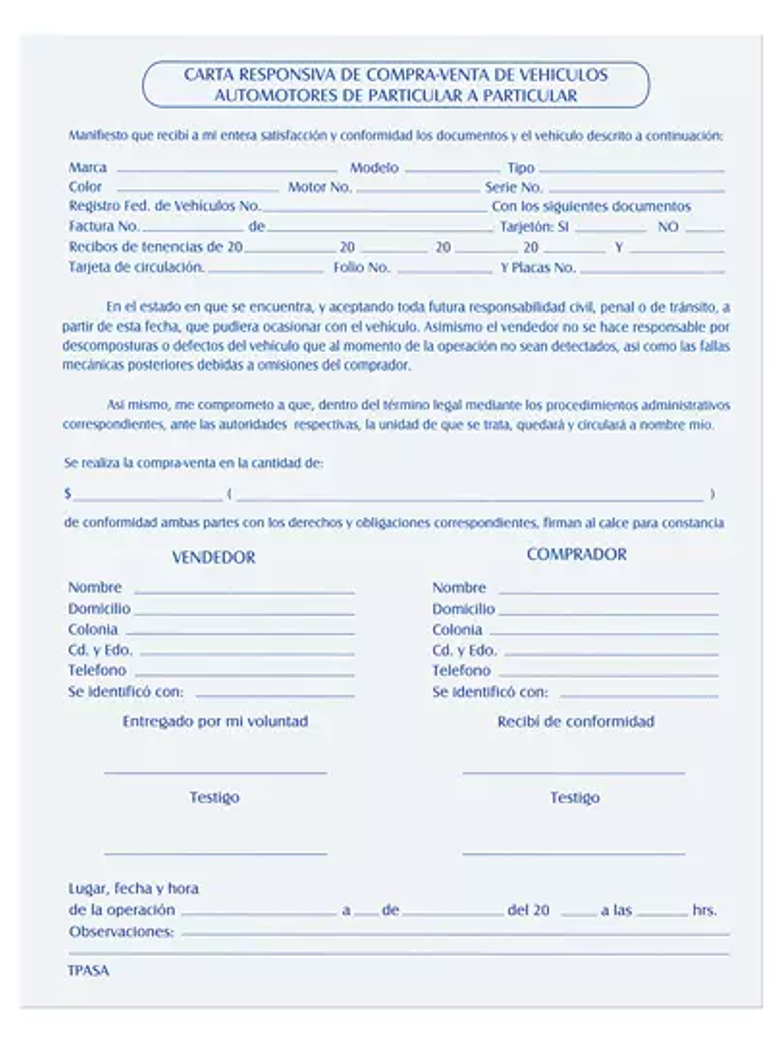 Carta responsiva Pinos Altos 