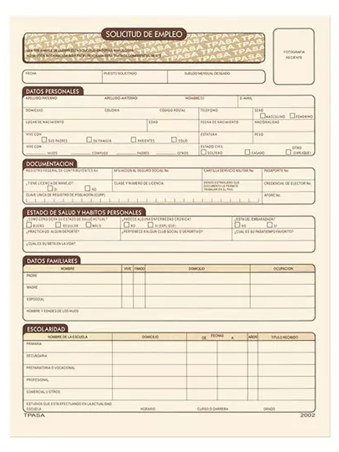 Solicitud de empleo Pinos Altos blister 1