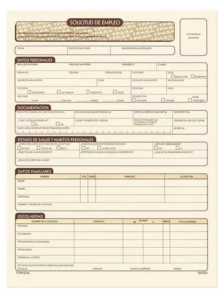 Solicitud de empleo Pinos Altos blister 1