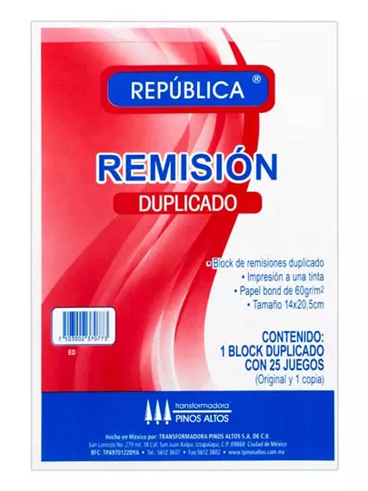 Remisión duplicado Pinos Altos esquela 1