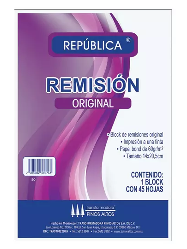 Remisión original Pinos Altos esquela 1