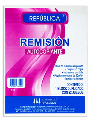 Remisión autocopiante Pinos Altos de 1/8