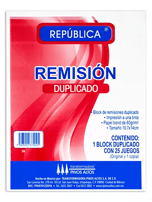 Remisión duplicado Pinos Altos de 1/8