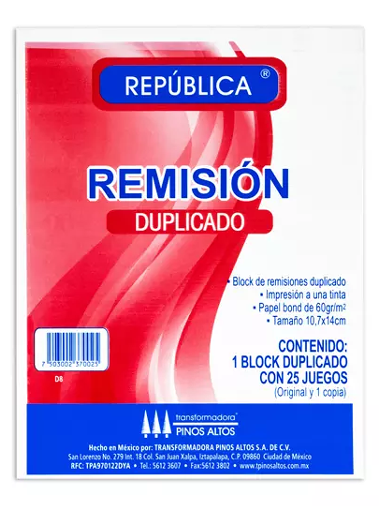 Remisión duplicado Pinos Altos de 1/8 1