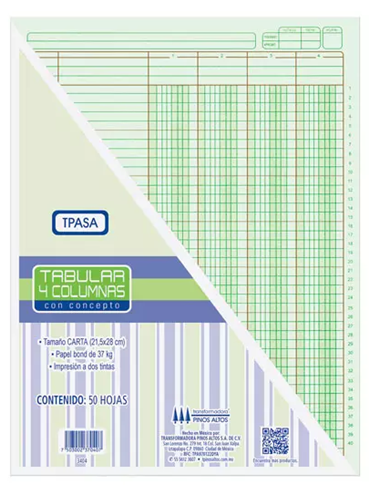 Tabular 4 columnas con concepto Pinos Al 1