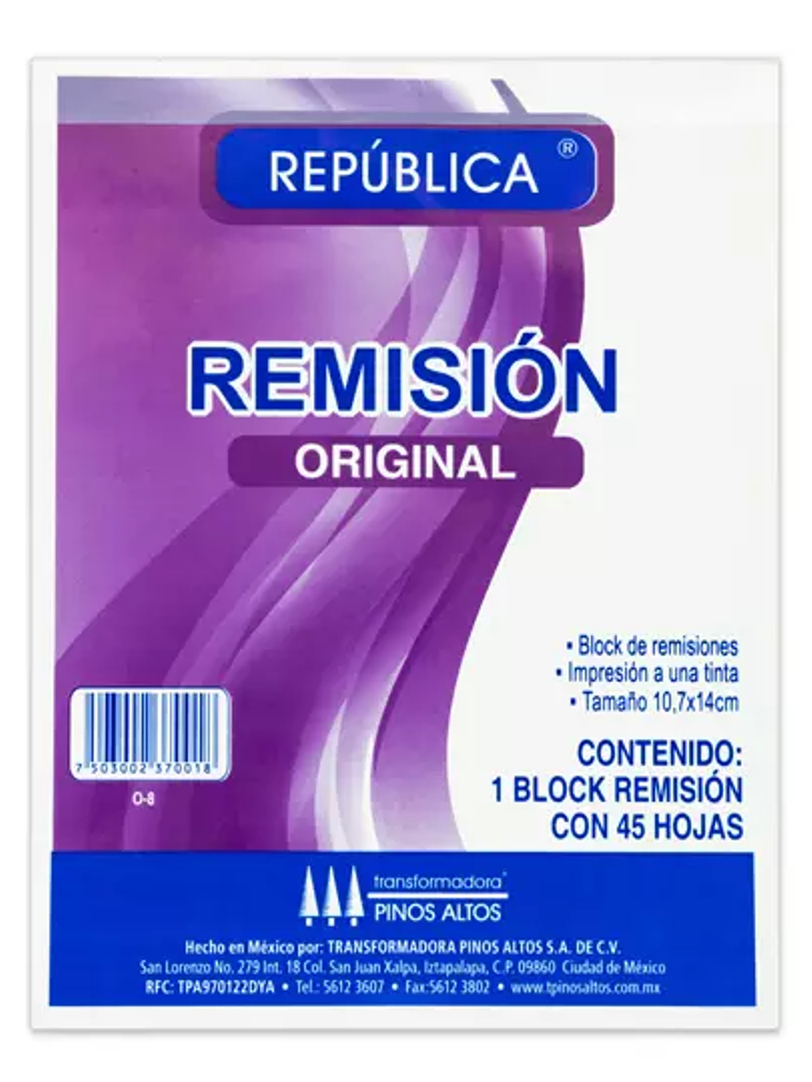 Remisión original Pinos Altos de 1/8 1