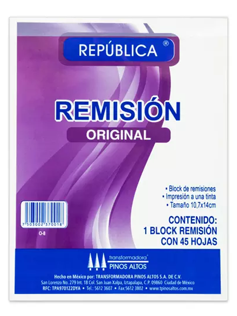Remisión original Pinos Altos de 1/8 1