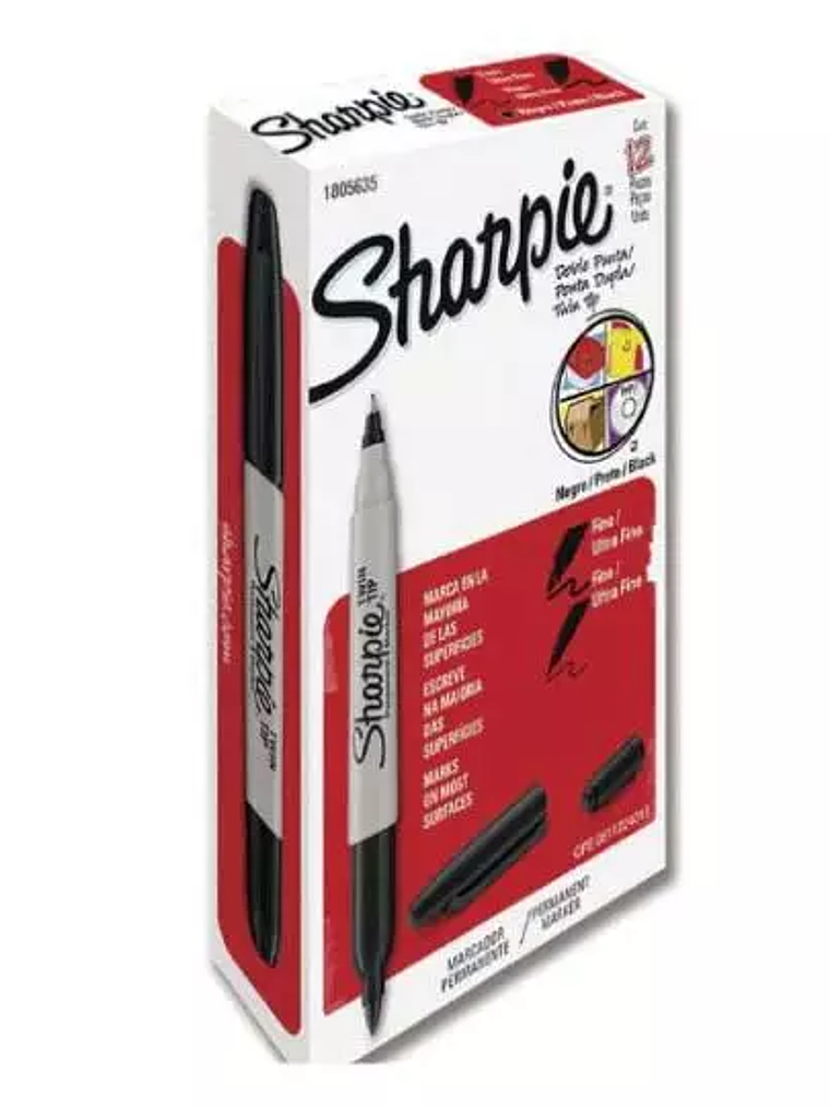 Marcador Sharpie doble punta negro caja 1