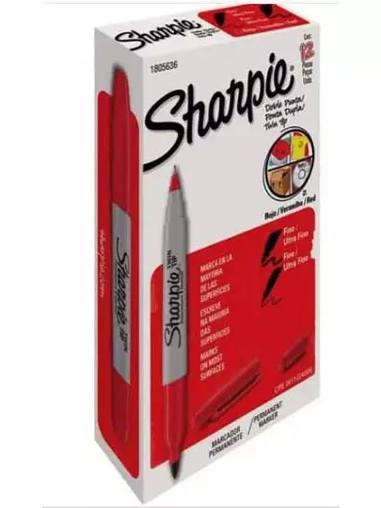 Marcador Sharpie doble punta rojo caja c 1