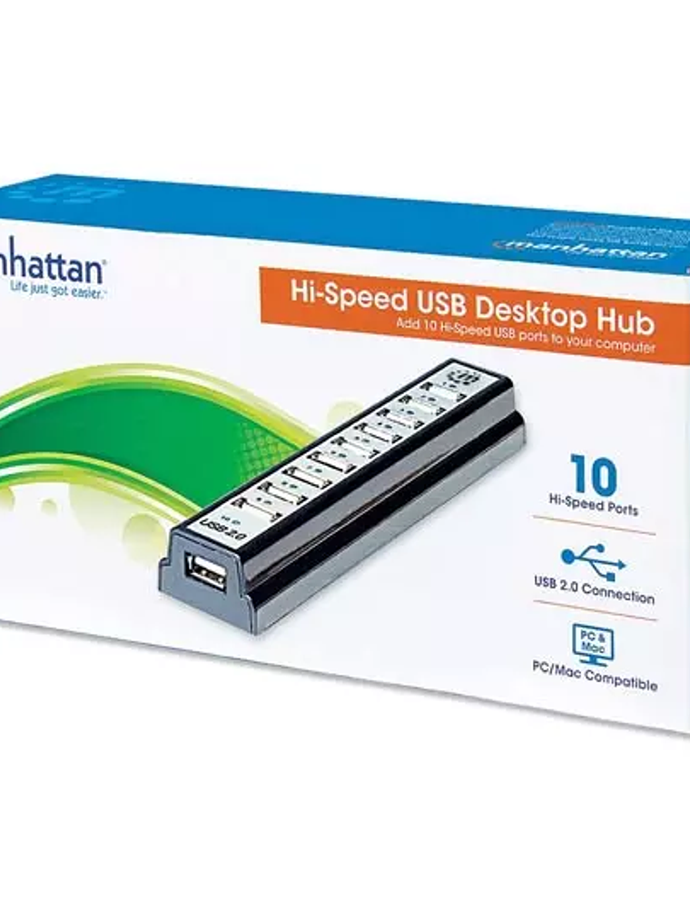 Hub Manhattan USB v2.0 10 ptos con fu e 1
