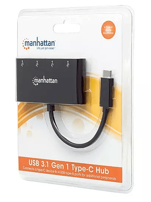 Hub Manhattan USB tipo c v3.1 4 ptos neg