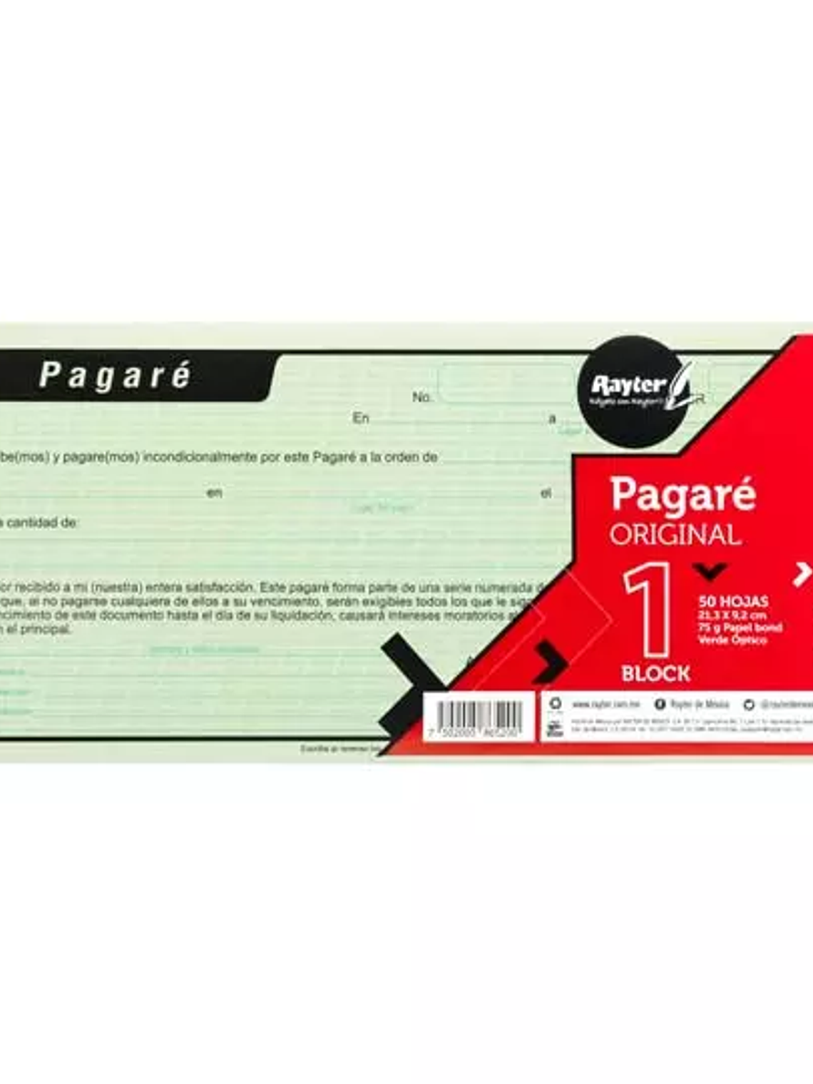 Pagare Rayter, 1/3 de carta, papel verde 1