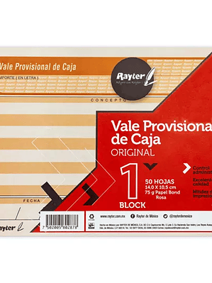 Vale provisional Rayter, tamaño 1/4 cart