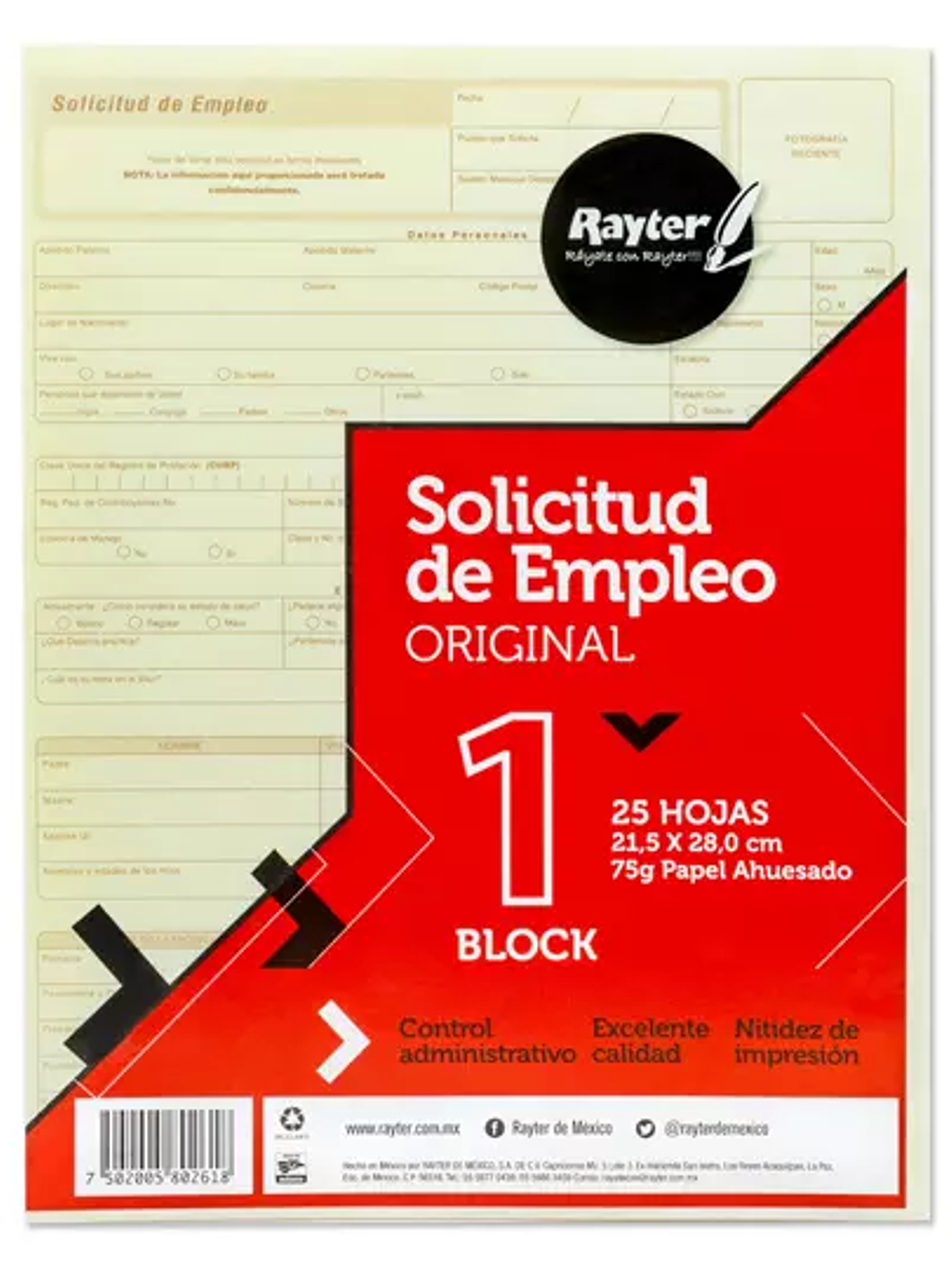 Solicitud de empleo Rayter, tamaño carta 1