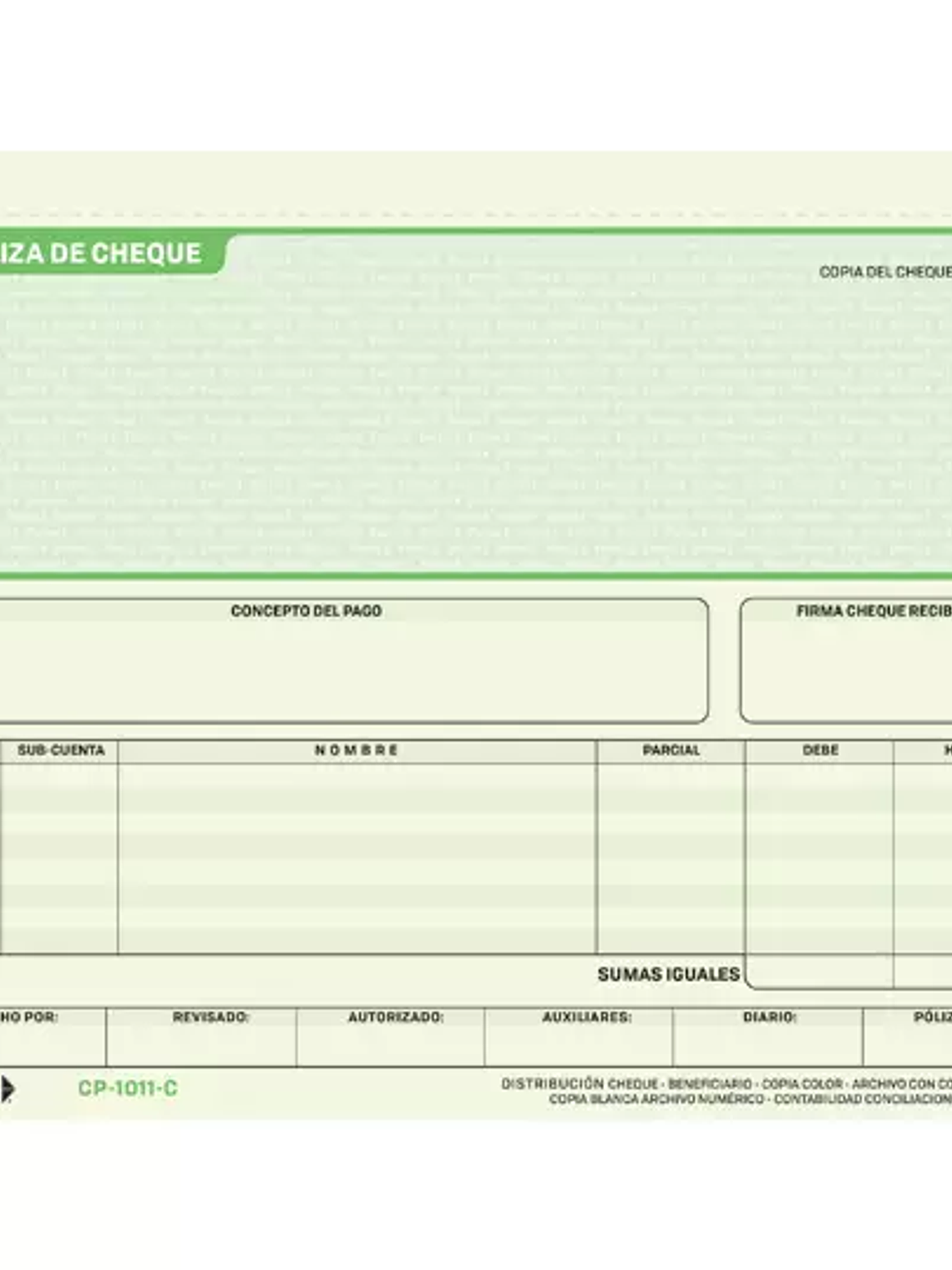 Póliza de cheque con carbón Fortec 1/2 o 1