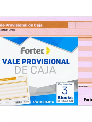 Vale de caja Fortec 1/4 carta 3 blocks c