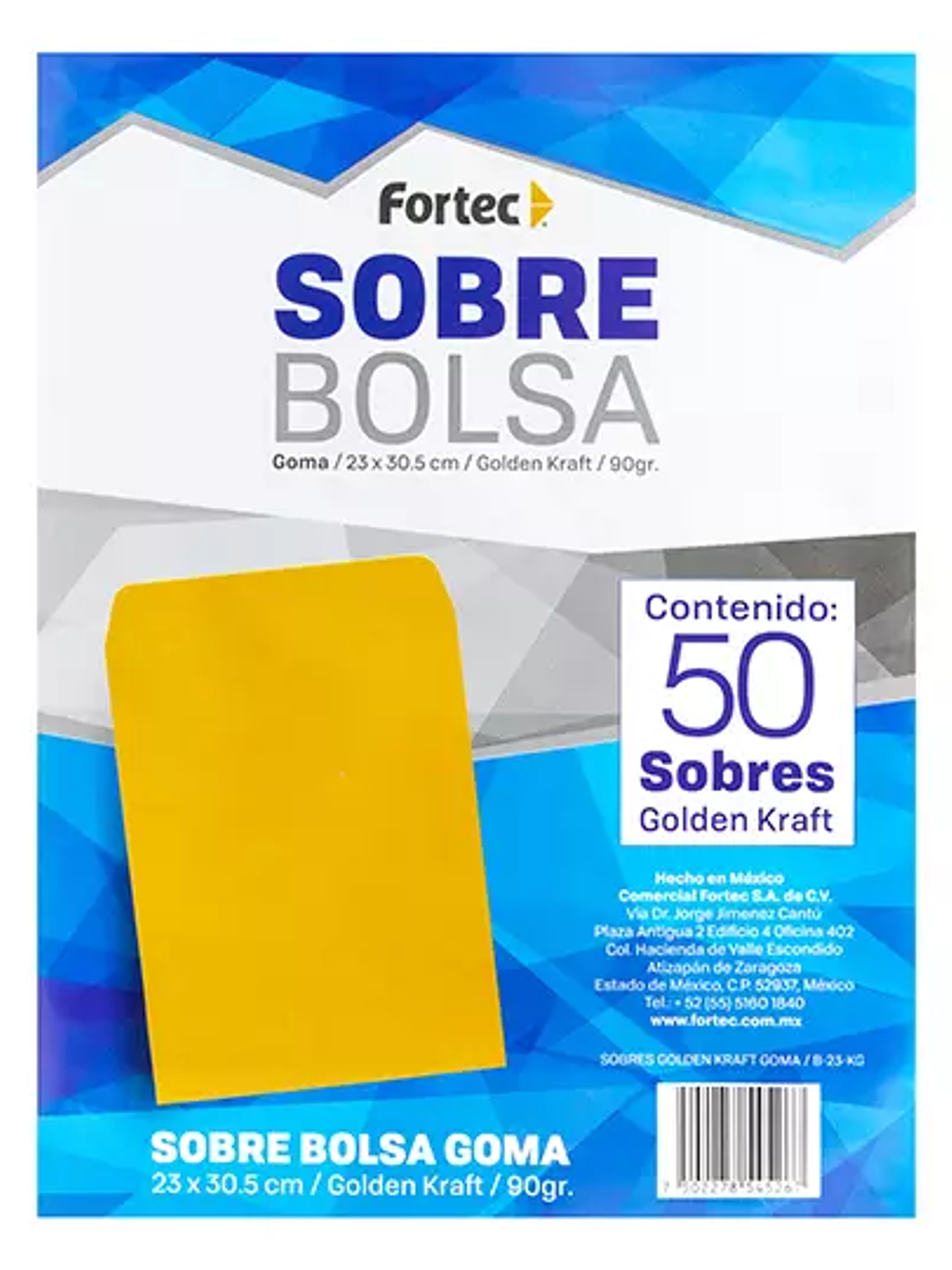 Sobre kraft engomado Fortec carta caja c 1