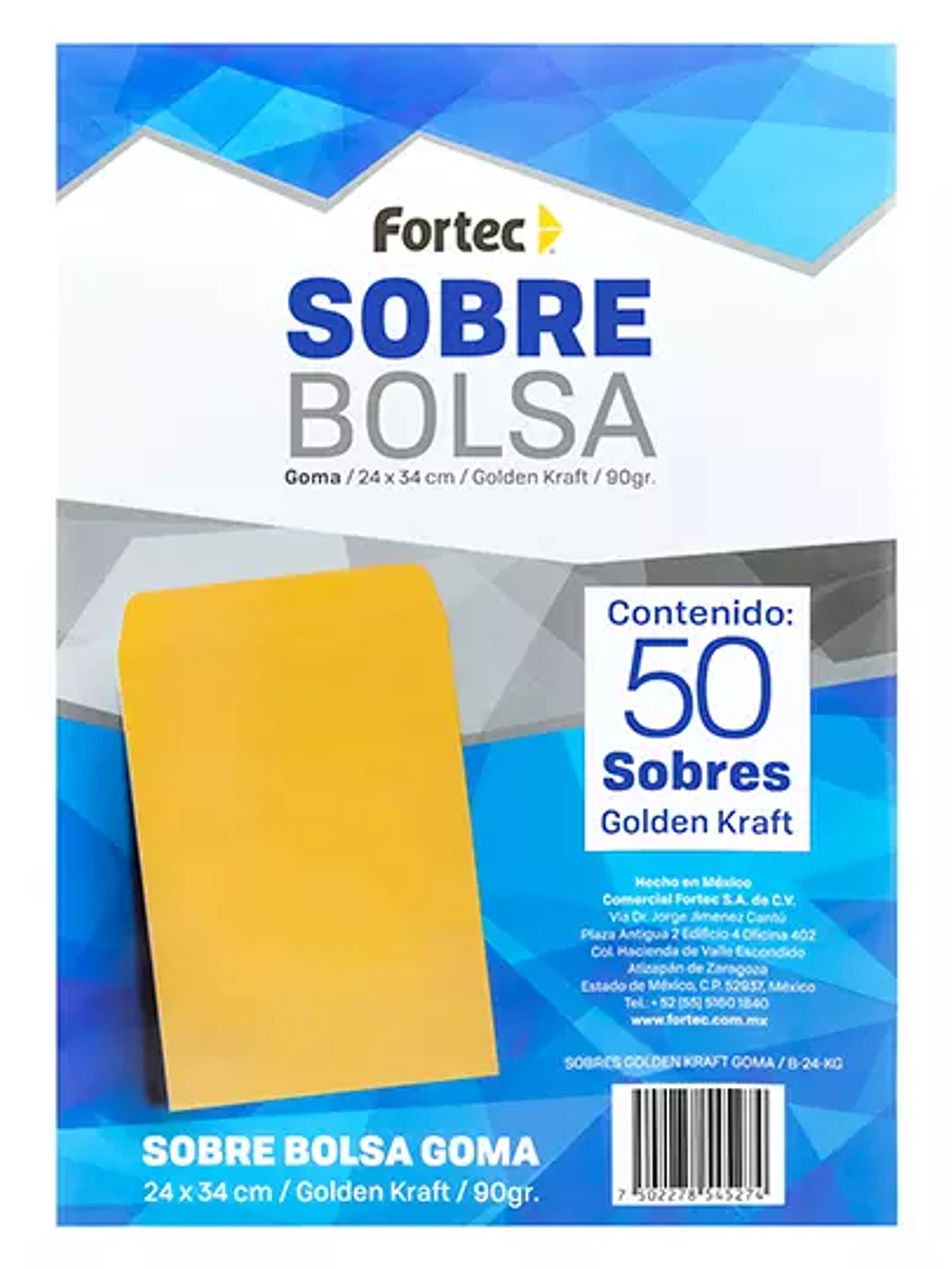 Sobre kraft engomado Fortec oficio caja 1