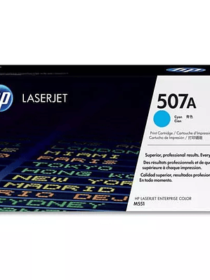 Cartucho de tóner cian HP 507a.