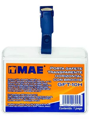 Gafete transparente horizontal marca mae