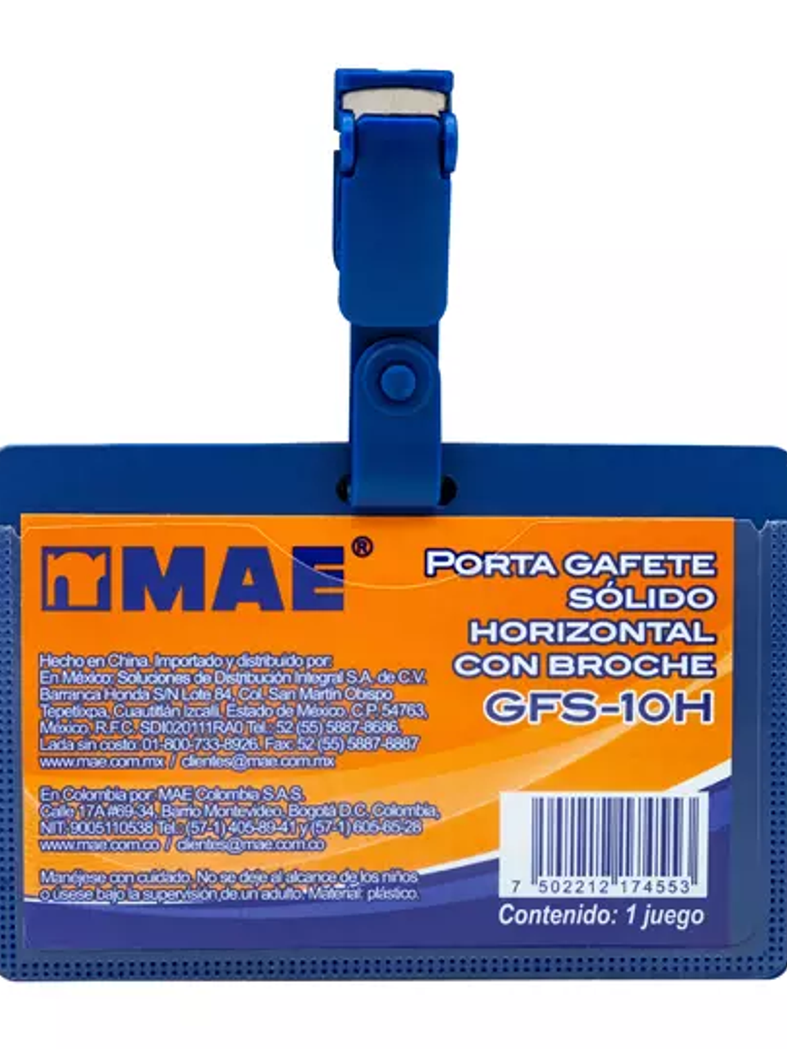 Gafete azul horizontal marca mae 1 pieza 1