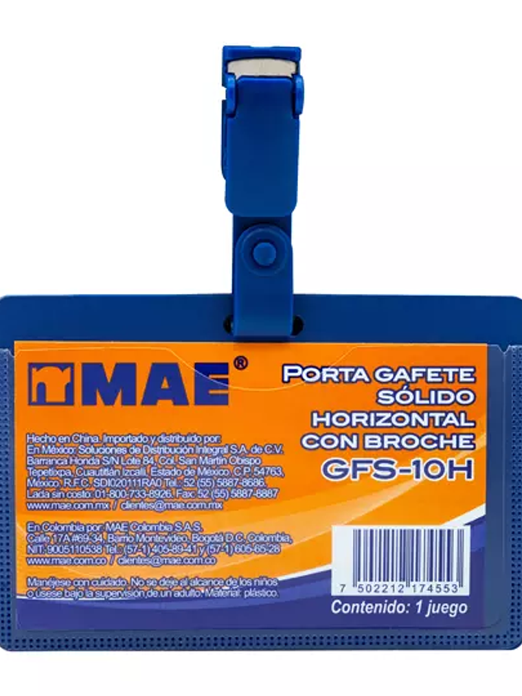 Gafete azul horizontal marca mae 1 pieza 1