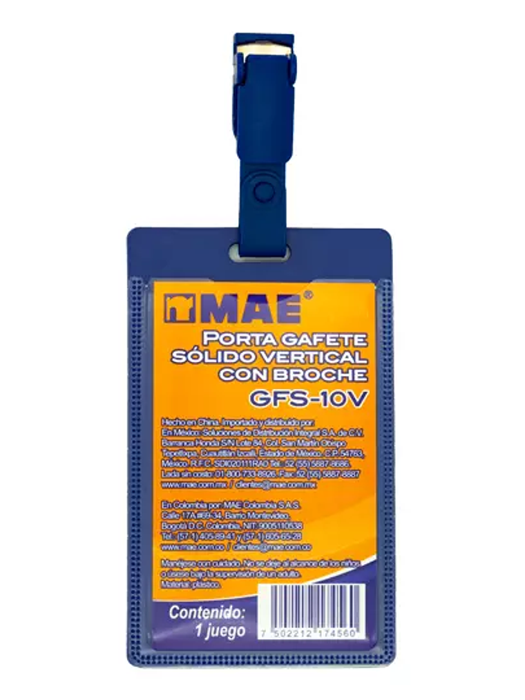 Gafete azul vertical marca mae 1 pieza 1