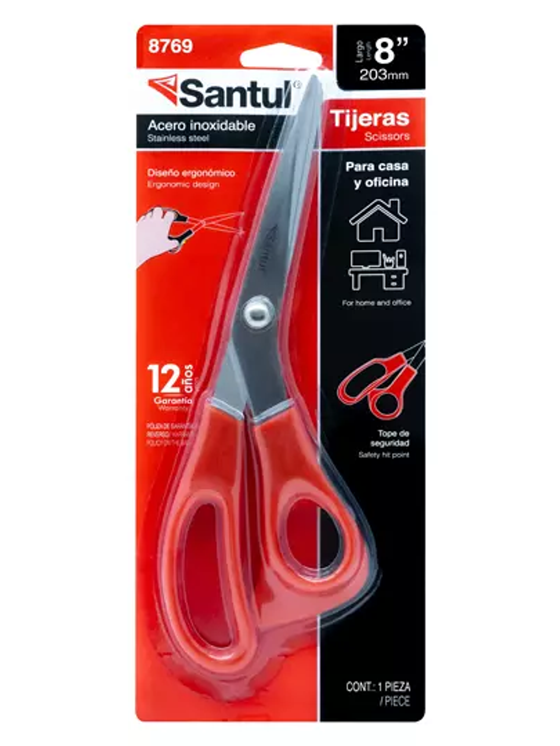 Tijeras santul de 8 pulgadas color rojo 1