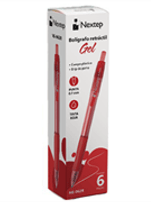 Boligrafo Nextep Gel Retractil Mediano 0.7mm Rojo c/6