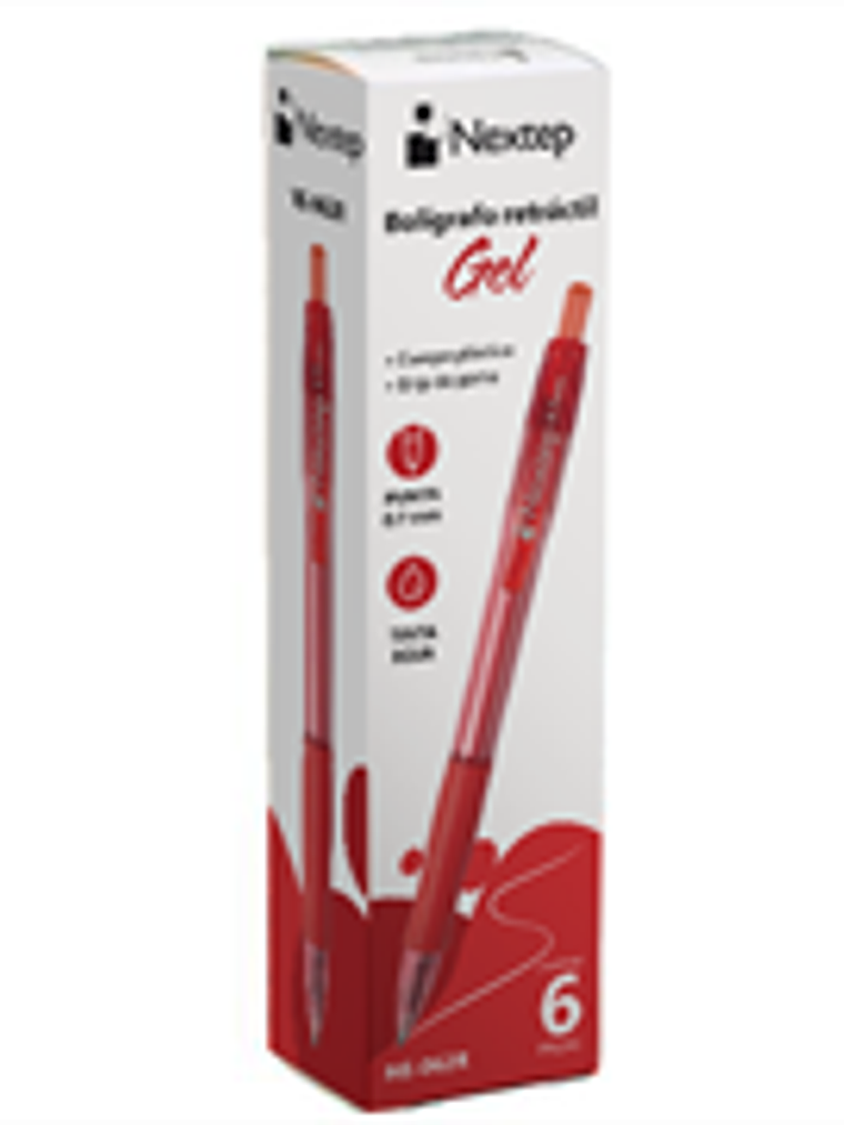 Boligrafo Nextep Gel Retractil Mediano 0.7mm Rojo c/6 1