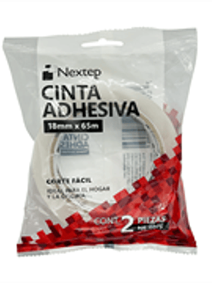 Cinta Adhesiva Nextep Corte Facil 18mm x 65mts Bolsa c/2 Piezas