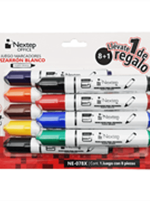 Marcadores Nextep para Pizarrón Blanco Juego 8 Colores Punta Gruesa Cincel 4mm