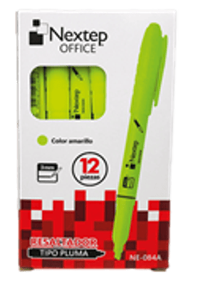 Marcador Nextep Resaltador Tipo Pluma Punta Cincel Color Amarillo C/12 Pzas