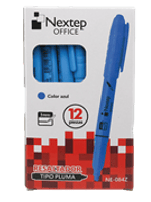 Marcador Nextep Resaltador Tipo Pluma Punta Cincel Color Azul C/12 Pzas