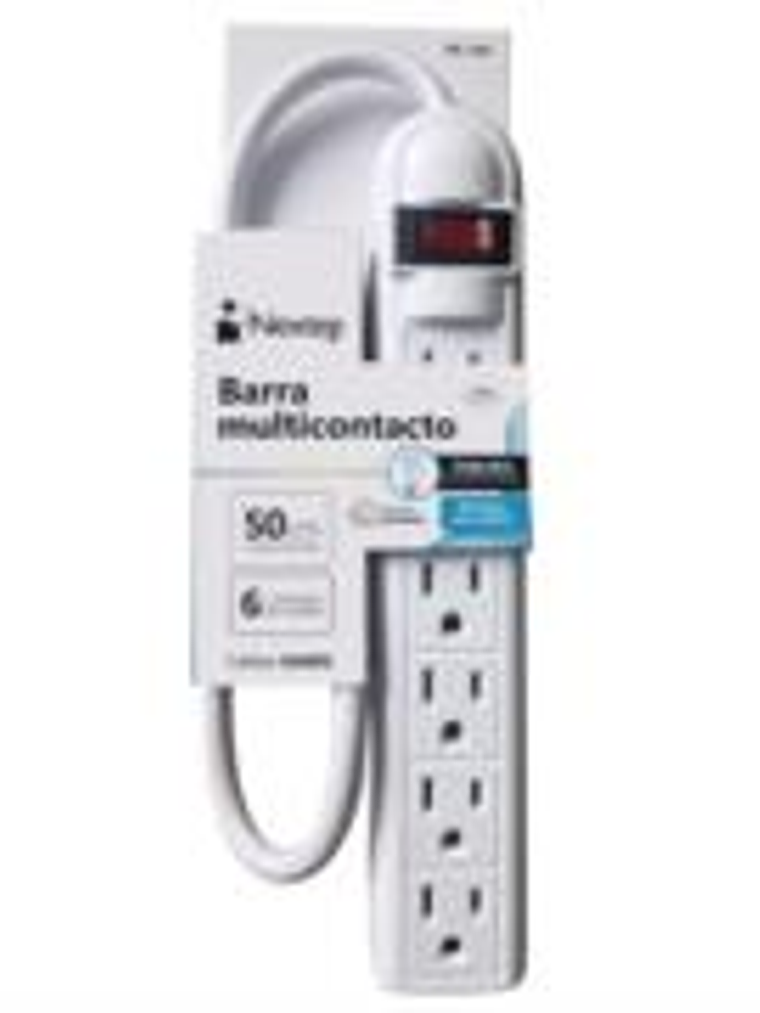 Barra Multicontacto Nextep 6 Contactos Aterrizados Supresor 490J Cable 50 cm 16AWG 1